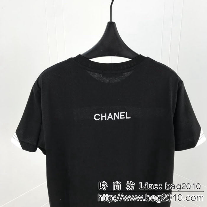 Chanel香奈兒 19ss新款短袖 插肩撞色刺繡字母 定制純棉面料 男女同款 ydi2266